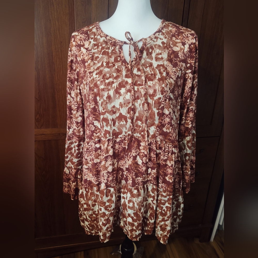 NWT Cupio Floral Tiered Peasant Blouse Sz XL